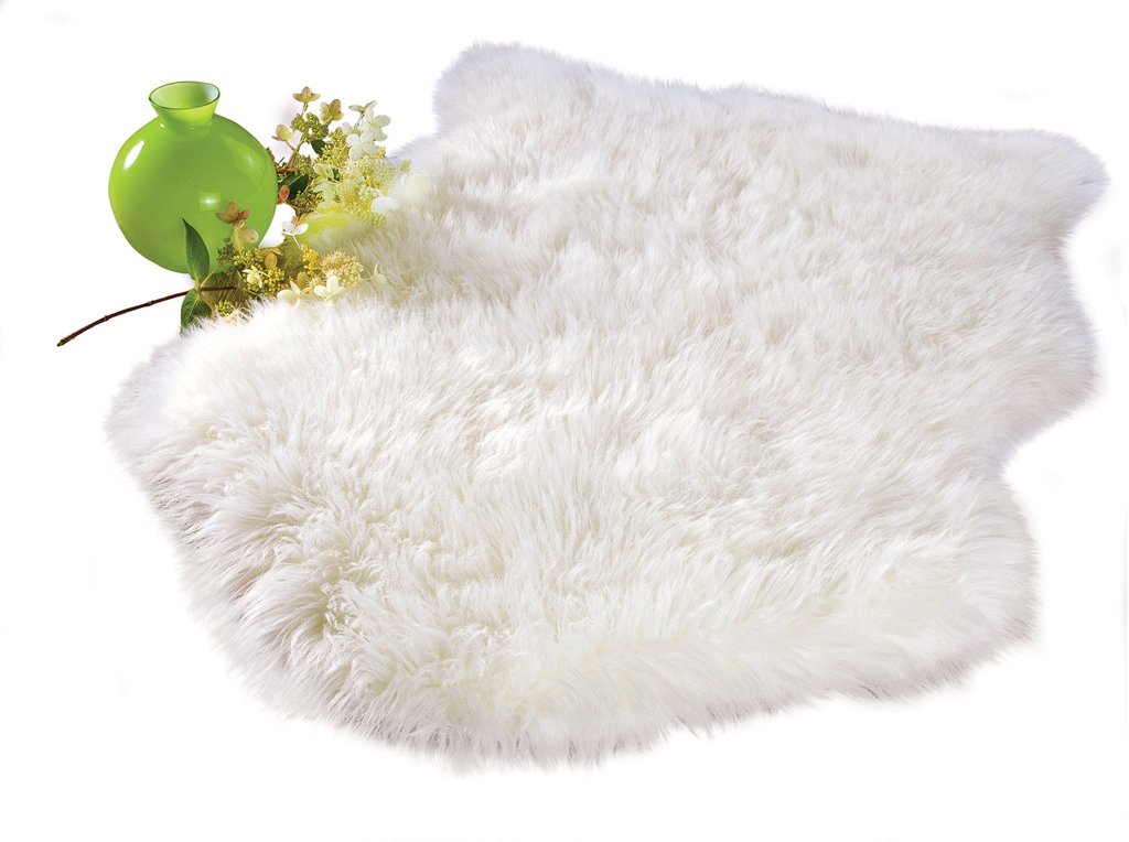 Rugs - Faux Fur Sheepskin Rug, White, 2ft  X 3ft, Machine Washable